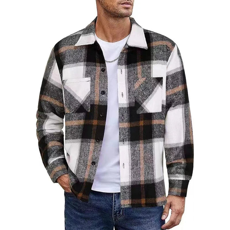 Men's Plaid Woolen Shirt Cardigan