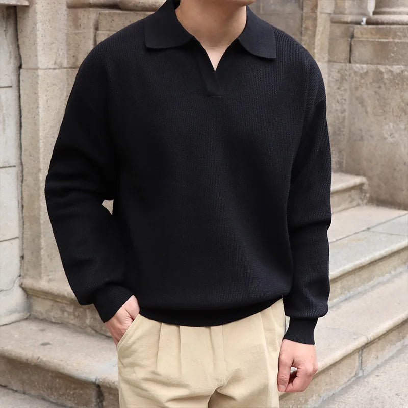 Men's Solid V-Neck Polo Knit Shirt