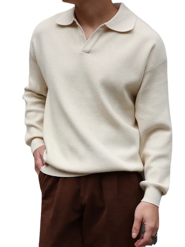 Men's Solid V-Neck Polo Knit Shirt