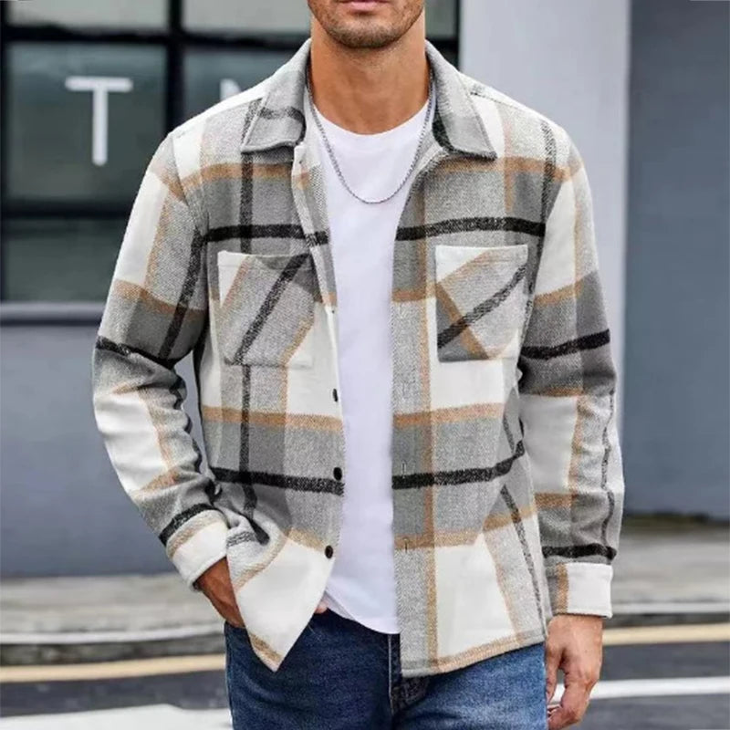 Men's Plaid Woolen Shirt Cardigan