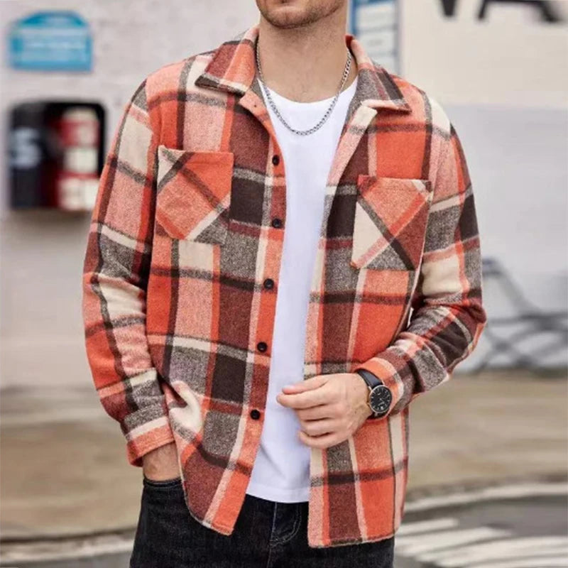 Men's Plaid Woolen Shirt Cardigan