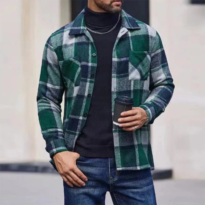 Men's Plaid Woolen Shirt Cardigan