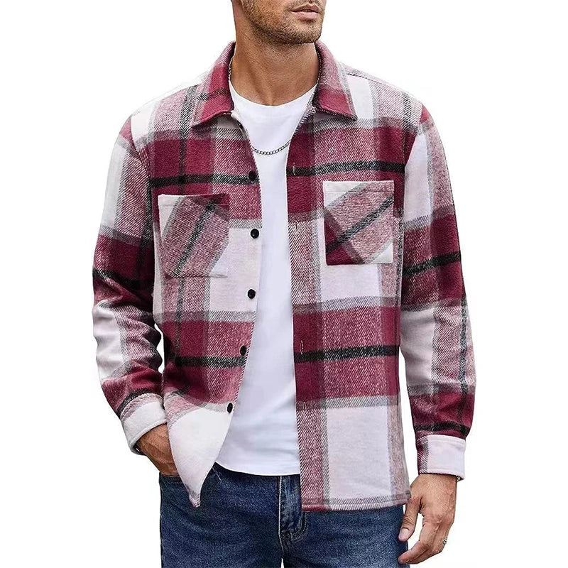 Men's Plaid Woolen Shirt Cardigan