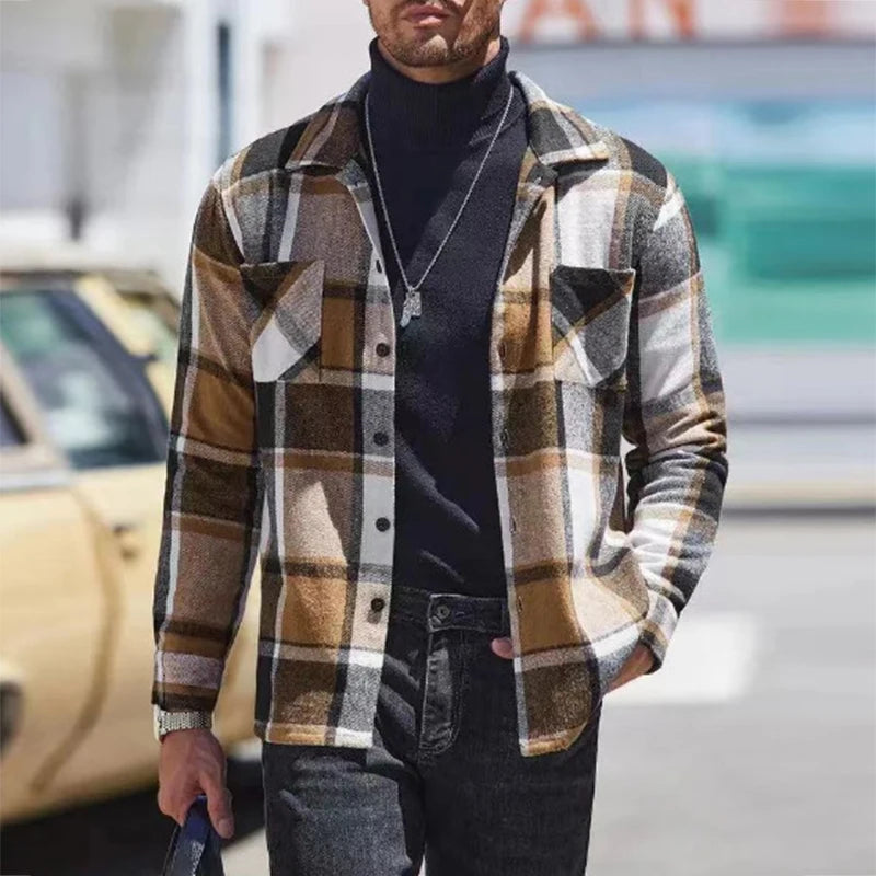 Men's Plaid Woolen Shirt Cardigan